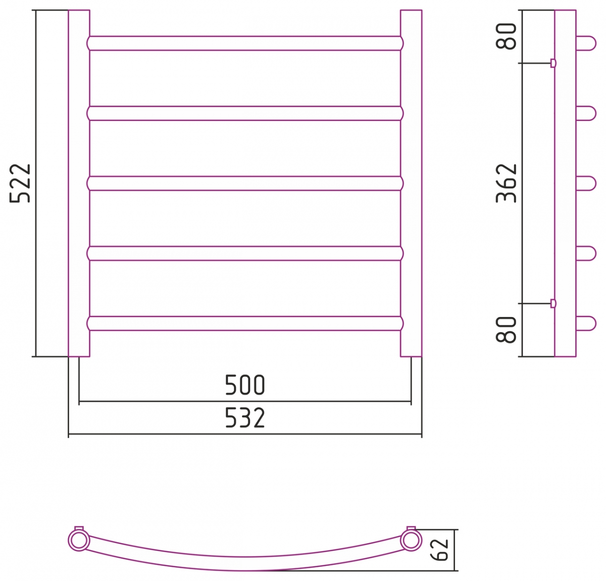Полотенцесушитель комбинированный Сунержа Галант-ПРОФИ 600x500. 00-5100-6050